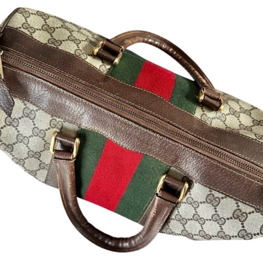 💯Vintage Gucci GG Monogram Web Stripe Boston Satchel | Made in Italy | Authentic - Picture 3 of 11